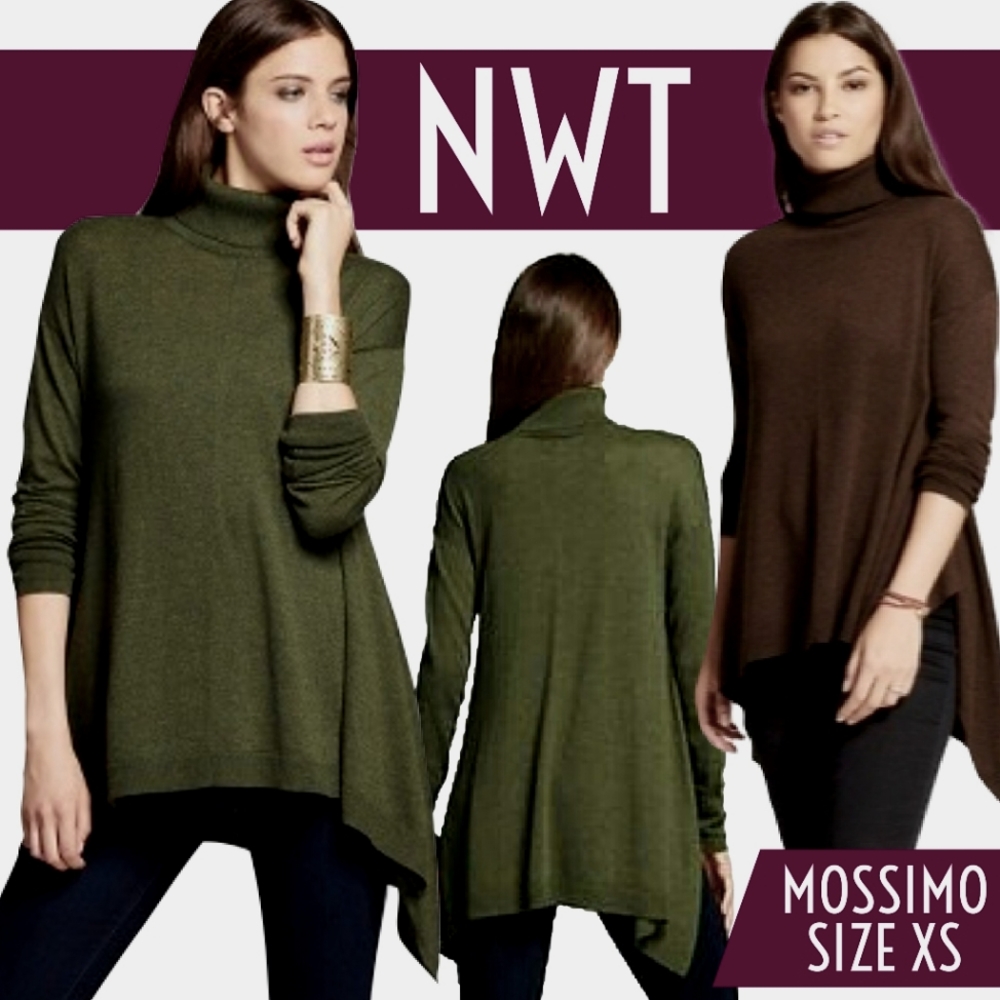 2 NWT Mossimo Sharkbite Turtlenecks Olive & Brown